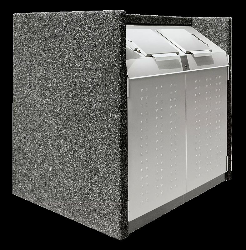 Containerbox DARWEN, Korpus Sichtbeton gewaschen in perlgrau, Stahlteile in weißaluminium ähnlich RAL 9006