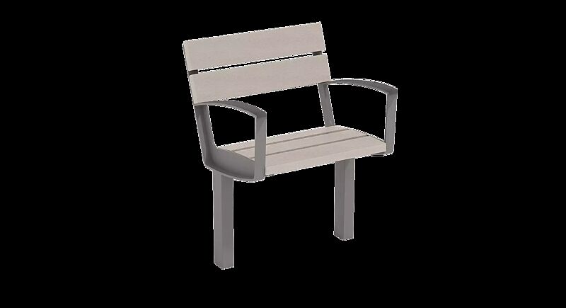 Sitz INTERVERA mit Resysta®-Belattung, lasiert in natur, Stahlteile in RAL 9007 graualuminium