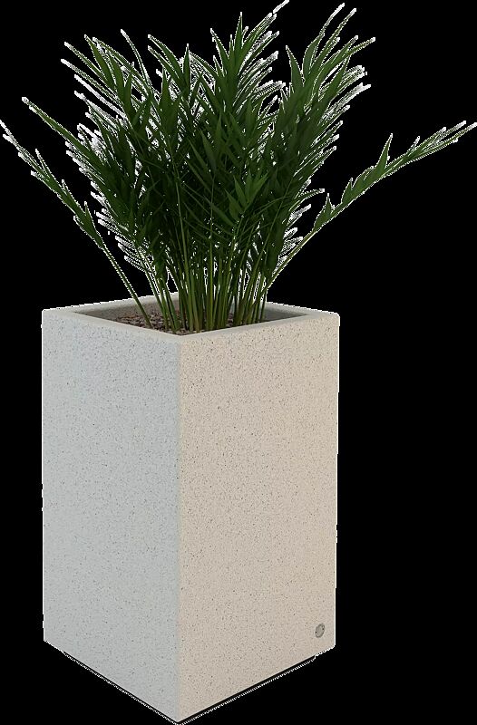 Pflanzbehälter LOUNGE quadratisch, aus Beton, in Granitoptik weiß
