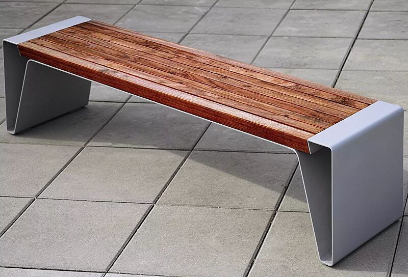 Sitzbank RADIUM ohne Rückenlehne, mit Jatobaholzbelattung, Stahlteile in RAL 9007 graualuminium