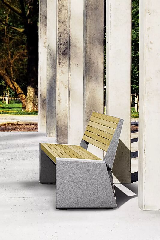 Sitzbank RADIUM mit Rückenlehne, mit Robinieholzbelattung, Stahlteile in RAL 9006 weißaluminium