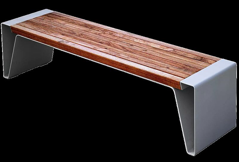 Sitzbank RADIUM ohne Rückenlehne, mit Jatobaholzbelattung, Stahlteile in RAL 9007 graualuminium