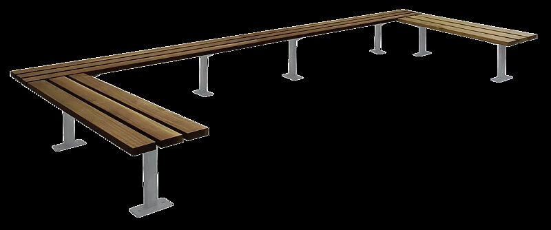 Sitzbank TOBACCO für 2-Felder-Anlage, 3-seitig, mit Sapeliholzbelattung, Stahlteile in RAL 7001 silbergrau