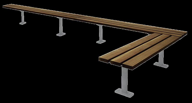 Sitzbank TOBACCO für 2-Felder-Anlage, 2-seitig, mit Sapeliholzbelattung, Stahlteile in RAL 7001 silbergrau