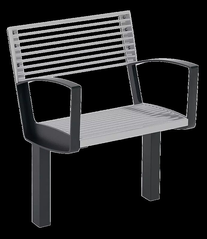 Sitz INTERVERA, Auflage in RAL 9006 weißaluminium, Unterkonstruktion in RAL 9007 graualuminium