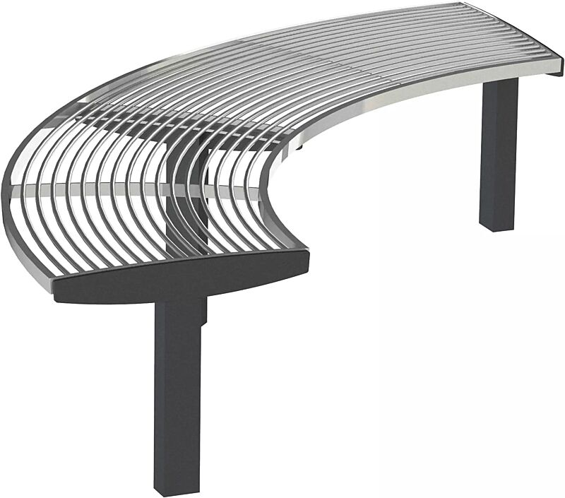 Sitzbank VERA SOLO bestehend aus Einzelelementen, gebogen 90°, modular erweiterbar, mit Edelstahl-Rundstahlauflage, Stahlteile in RAL 7016 anthrazitgrau