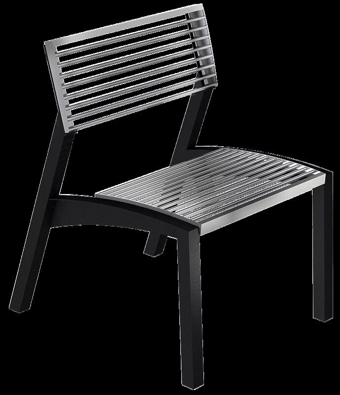 Sitz VERA mit Rückenlehne, mit Edelstahl-Rundstahlauflage, Stahlteile in RAL 9005 tiefschwarz