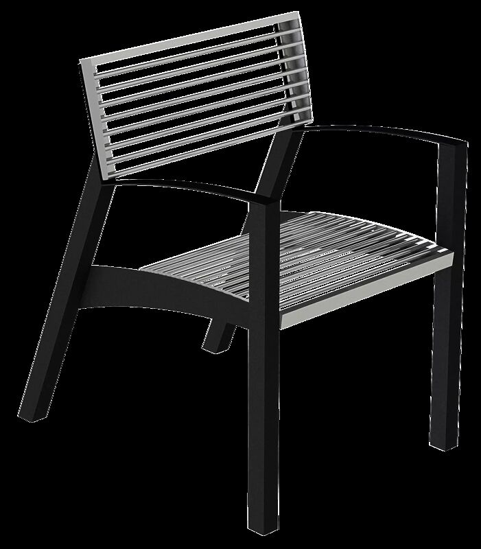 Sitz VERA mit Rückenlehne, mit Rundstahlauflage in RAL 9007 graualuminium, Stahlteile in RAL 7016 anthrazitgrau (zweifarbig auf Anfrage)