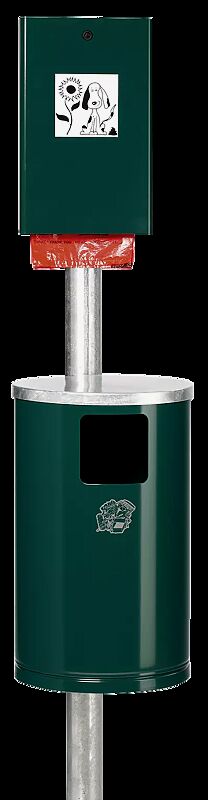 Hundetoilette MANETO mit Hundekotbeutelspender und Hundekotbeutel (Zubehör), zum Einbetonieren, in moosgrün ähnlich RAL 6005