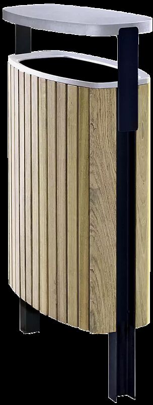 Abfallbehälter MINIUM mit Schutzdach, mit seitlichen Pfosten zum Aufdübeln, mit Robinienholzbelattung, Stahlteile in RAL 7016 anthrazitgrau