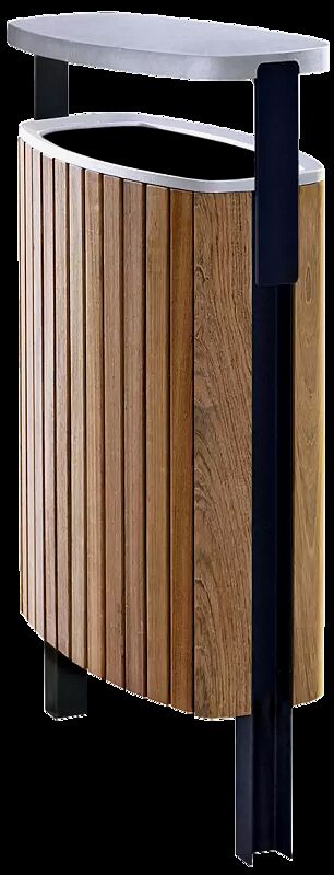 Abfallbehälter MINIUM mit Schutzdach, mit seitlichen Pfosten zum Aufdübeln, mit Jatobaholzbelattung, Stahlteile in RAL 7016 anthrazitgrau