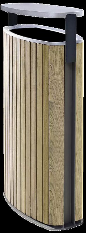 Abfallbehälter MINIUM mit Schutzdach, zum Aufdübeln, mit Robinienholzbelattung, Stahlteile in RAL 7016 anthrazitgrau