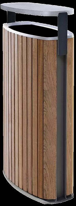 Abfallbehälter MINIUM mit Schutzdach, zum Aufdübeln, mit Jatobaholzbelattung, Stahlteile in RAL 7016 anthrazitgrau