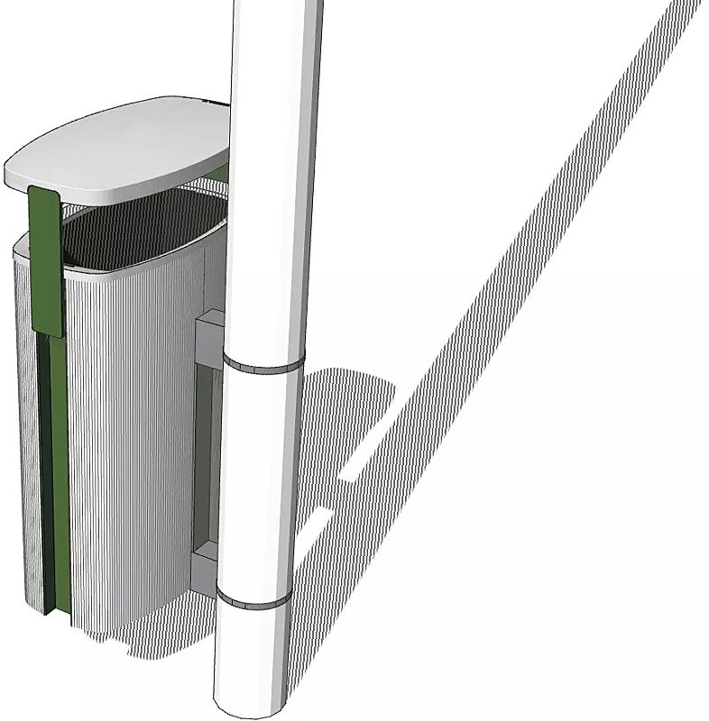 Abfallbehälter MINIUM mit Schutzdach, zur Pfostenbefestigung, Stahlteile in RAL 6010 grasgrün