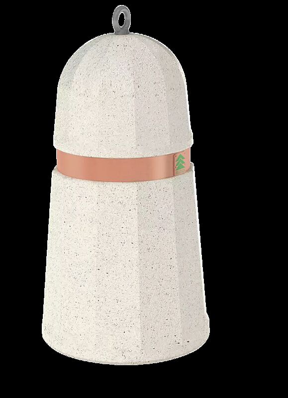 Poller ARO aus Beton, mit Kupferband, in Granitoptik weiß