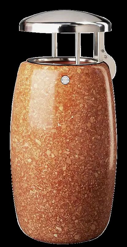 Abfallbehälter ORIONE aus rekonstituiertem Marmor geschliffen, mit Edeltahl-Schutzdach, in veronarot