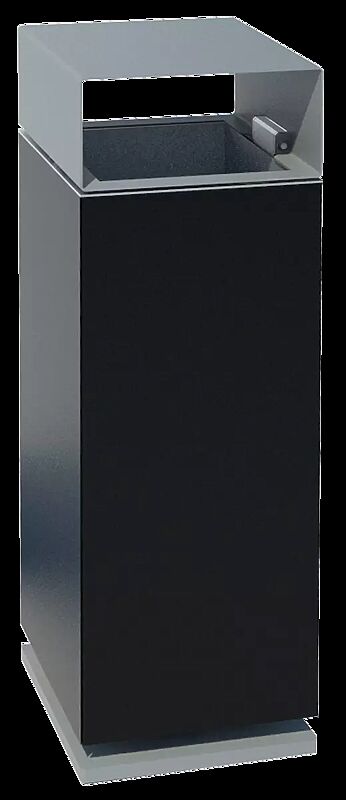 Standabfallbehälter NANUK mit Schutzdach, Korpus: HPL in schwarz, Stahlteile in RAL 9007 graualuminium
