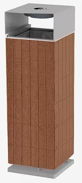 Standabfallbehälter NANUK mit Schutzdach und Ascher, Korpus: Jatobaholzbelattung, Stahlteile in RAL 9006 weißaluminium