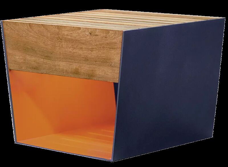 Sitz BLOCQ mit Jatobaholzbelattung, Stahlteile in bicolor