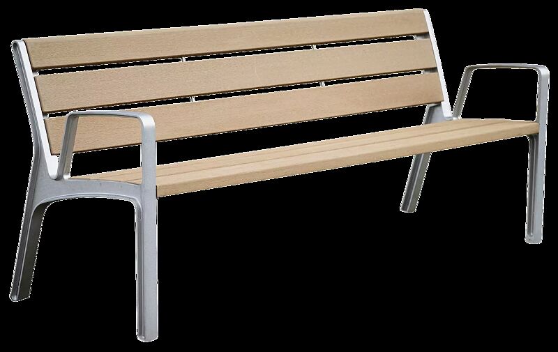 Sitzbank MIELA mit Rückenlehne und Armlehnen, mit Resysta®-Belattung lasiert in pale golden