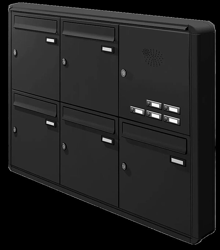 Aufputzanlage NIZZA NEW mit 5 Briefkästen, mit Sprech- / Klingelfach, in RAL 7016 anthrazitgrau