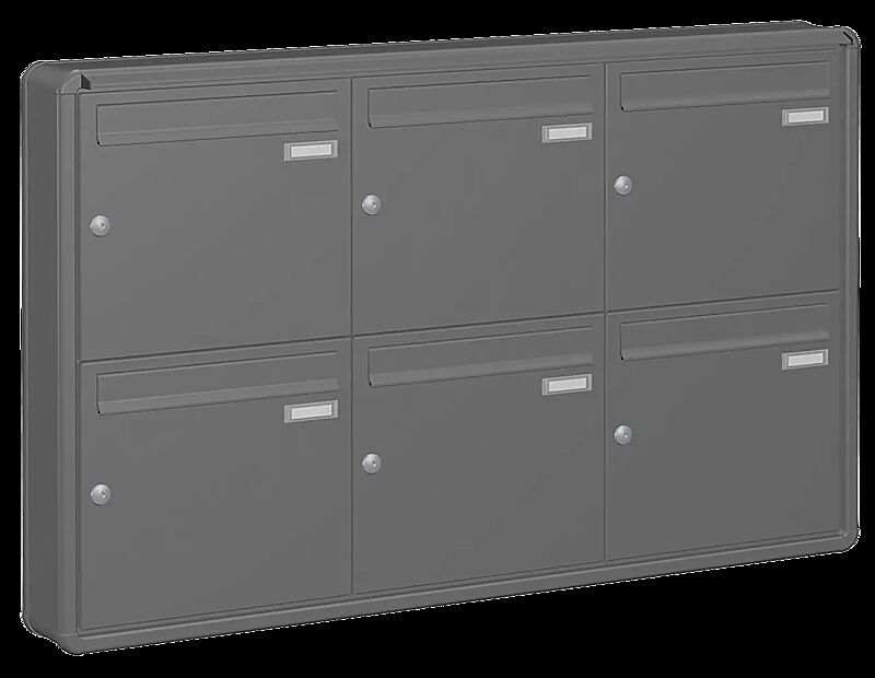 Aufputzanlage NIZZA NEW mit 6 Briefkästen, in RAL 9007 graualuminium