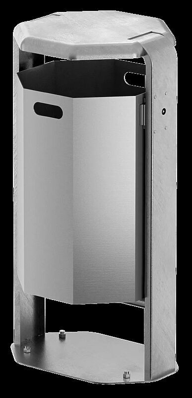 Abfallbehälter COVENTRY, 65 Liter, zum Aufdübeln, Behälter aus Aluminium, Rahmen aus Stahl, feuerverzinkt