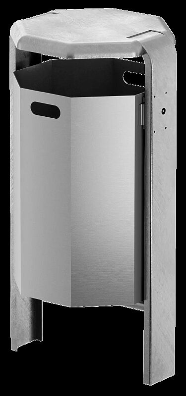 Abfallbehälter COVENTRY, 65 Liter, zum Einbetonieren, Behälter aus Aluminium, Rahmen aus Stahl, feuerverzinkt