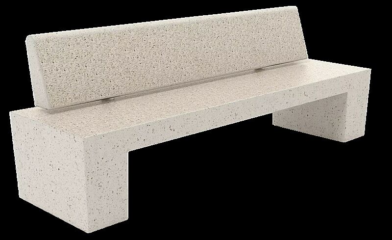 Sitzbank ERACLEA mit Rückenlehne, aus Beton, Sitzfläche und Rückenlehne gestockt, in Granitoptik weiß