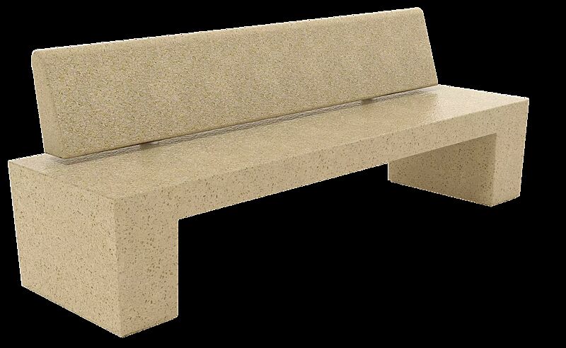 Sitzbank ERACLEA mit Rückenlehne, aus rekonstituiertem Marmor, Sitzfläche und Rückenlehne gestockt, in gelb mori