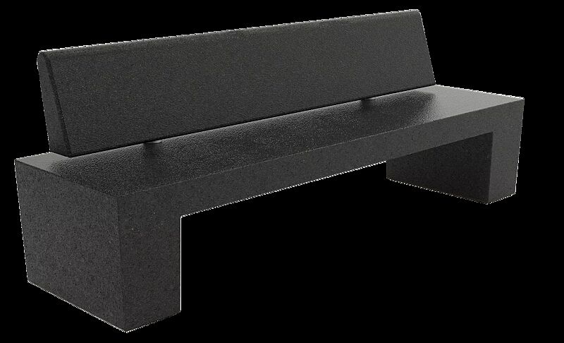 Sitzbank ERACLEA mit Rückenlehne, aus rekonstituiertem Marmor, Sitzfläche und Rückenlehne gestockt, in schwarz ebano