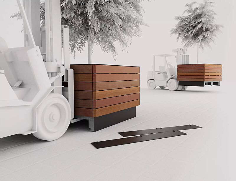 Detail: mit Stapler unterfahrbar zum einfachen Versetzen des Pflanzbehälters