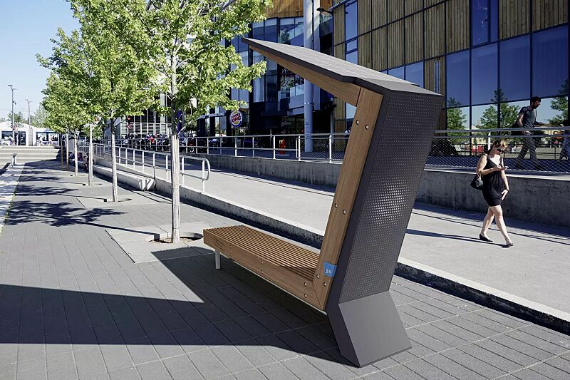 Sitzbank WOODY Scorpio mit Jatobaholzbelattung, Stahlteile in RAL 7016 anthrazitgrau