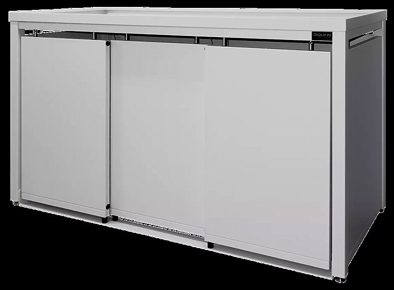 Müllbehälter-Dreifachschrank STYLEOUT® BLANK mit Pflanzdach, Aluminiumkonstruktion in RAL 7035 lichtgrau