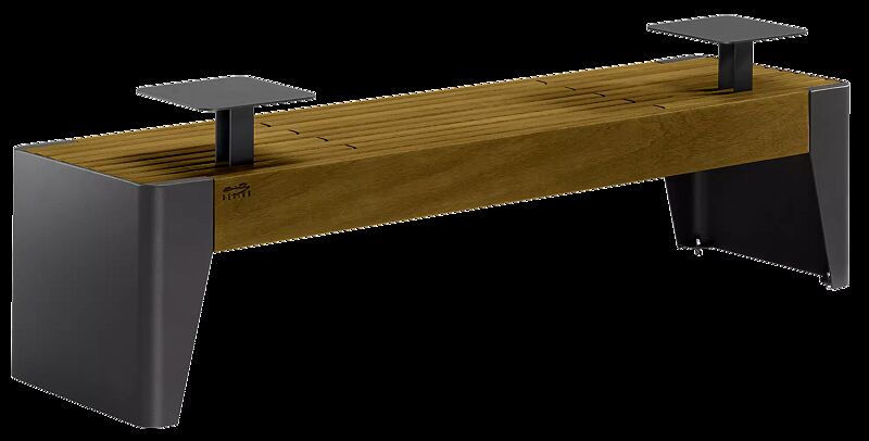 Sitzbank FOLA ohne Rückenlehne, mit Ablagetischen, Stahlteile in DB 703 eisenglimmer