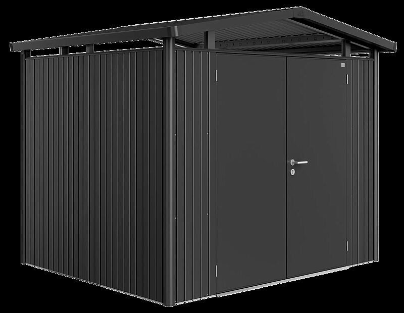 Gerätehaus PANORAMA®, Modell 3 in dunkelgrau-metallic, mit Doppelflügeltür