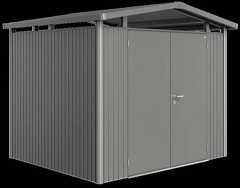 Gerätehaus PANORAMA®, Modell 3 in quarzgrau-metallic, mit Doppelflügeltür