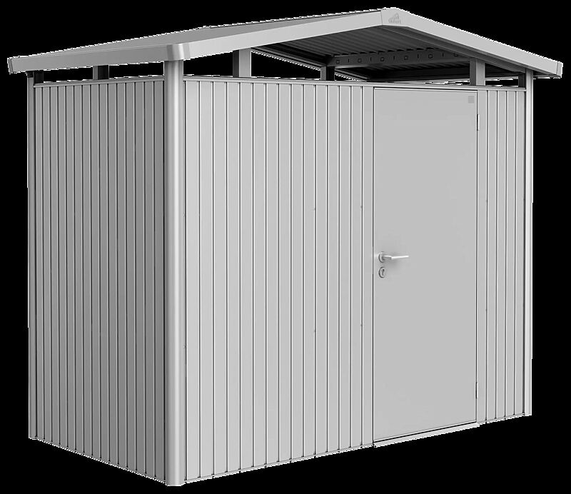 Gerätehaus PANORAMA®, Modell 1 in silber-metallic, mit Einflügeltür