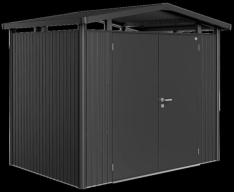Gerätehaus PANORAMA®, Modell 2 in dunkelgrau-metallic, mit Doppelflügeltür
