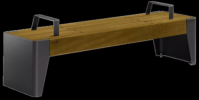 Sitzbank FOLA ohne Rückenlehne, mit Armlehnen, Stahlteile in DB 703 eisenglimmer