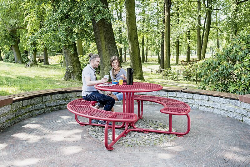 Bank-Tisch-Kombination PAVIA in RAL 3003 rubinrot