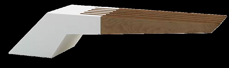 Sitzbank WING WOOD aus Beton, mit Okouméholzsitz, in Granitoptik weiß