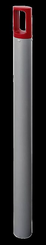 Poller KARL zum Einbetonieren, Stahlteile in RAL 9007 graualuminium, Pollerkopf in RAL 3000 feuerrot