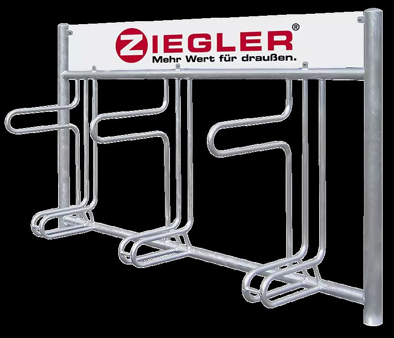 Fahrradständer ADELAIDE einseitig, zum Einbetonieren, 3 Stellplätze, mit Werbeschild, feuerverzinkt