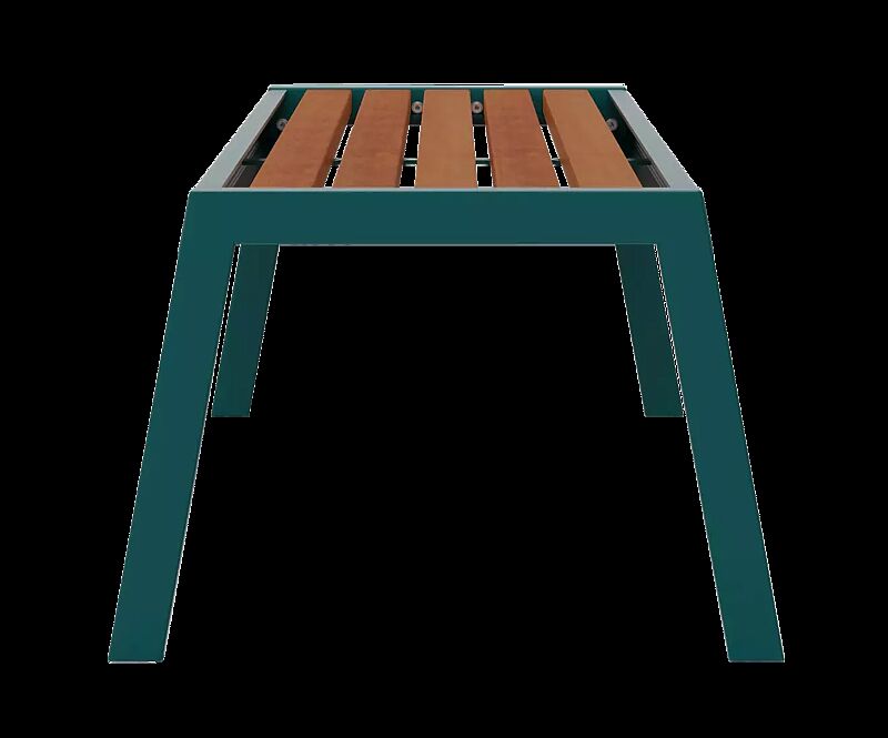 Sitzbank CASTEO ohne Rückenlehne, mit Hartholzbelattung, Stahlteile in RAL 6004 blaugrün