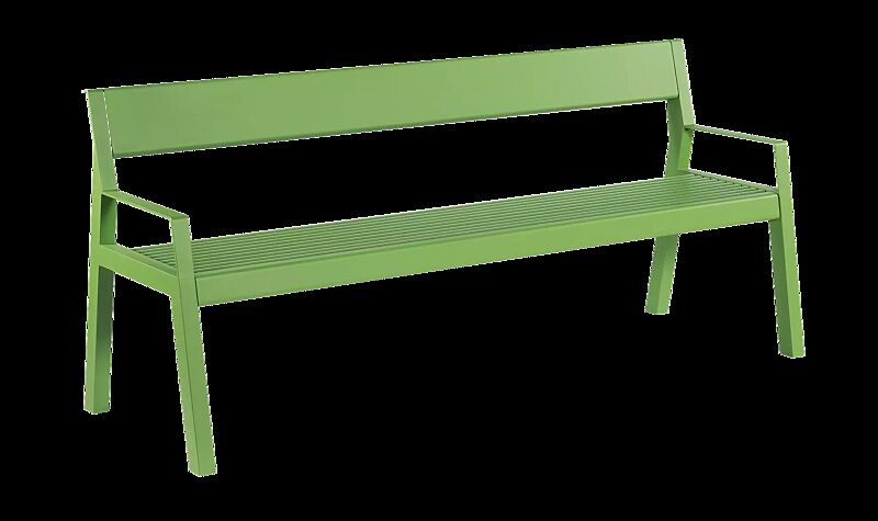 Sitzbank CASTEO mit Rückenlehne und Armlehnen, in RAL 6018 gelbgrün