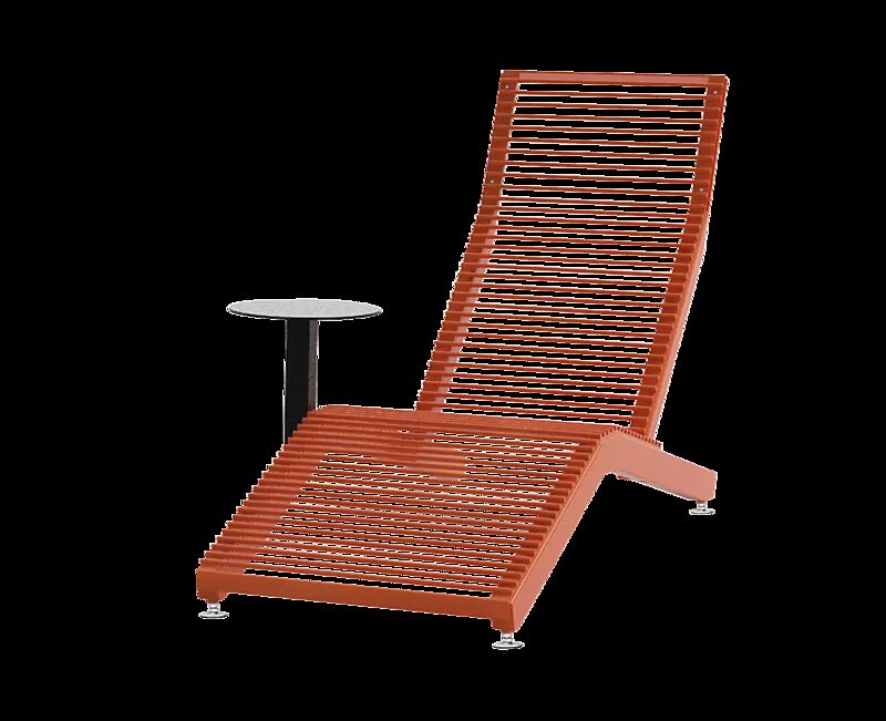 Liegebank RIVAGE mit Ablagetisch, zum freien Aufstellen, Stahlteile in RAL 2004 reinorange, Ablagetisch in RAL 9011 graphitschwarz