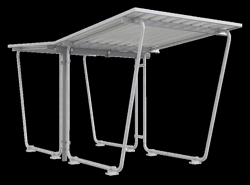 Fahrradüberdachung INDUS, Dachbreite x Dachtiefe 2145 mm x 4660 mm, doppelseitig, ohne Rück- / Seitenwände, Stahlkonstruktion feuerverzinkt