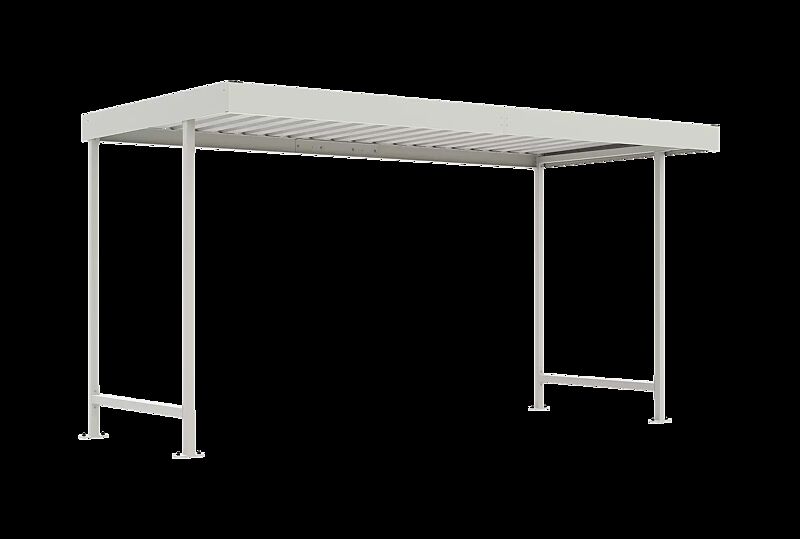 Fahrradüberdachung ARIES, Dachbreite x Dachtiefe 4390 mm x 2200 mm, einseitig, ohne Rück- und Seitenwände, Stahlkonstruktion in RAL 9002 grauweiß