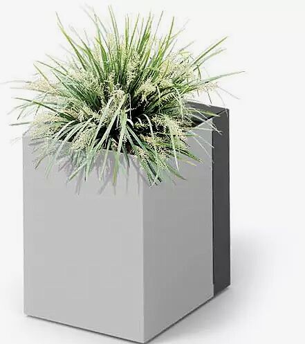 Pflanzbehälter DUO, quadratisch, Höhe 620 mm, in RAL 9006 weißaluminium und RAL 7012 basaltgrau